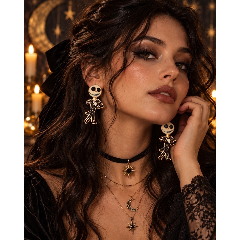 Disney Baublebar Nightmare Before Christmas Jack Skellington Pave Drop Earrings